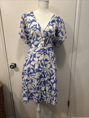 Marine layer Blue & White Floral Button-Front Dress